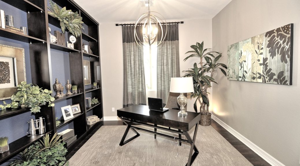 Modern home office with black desk