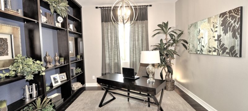 Modern home office with black desk